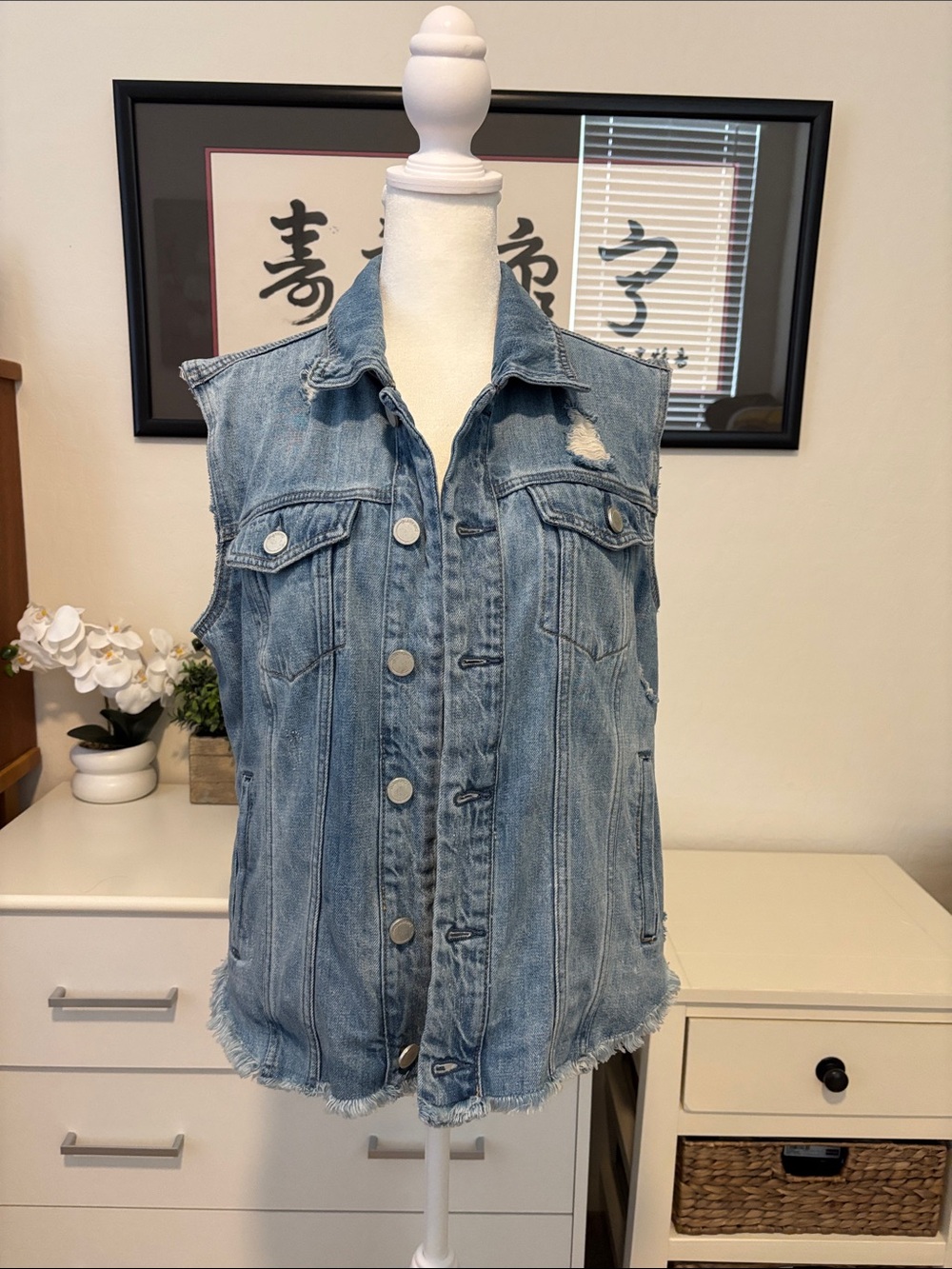 Blank NYC Light Blue Distressed Denim Vest
